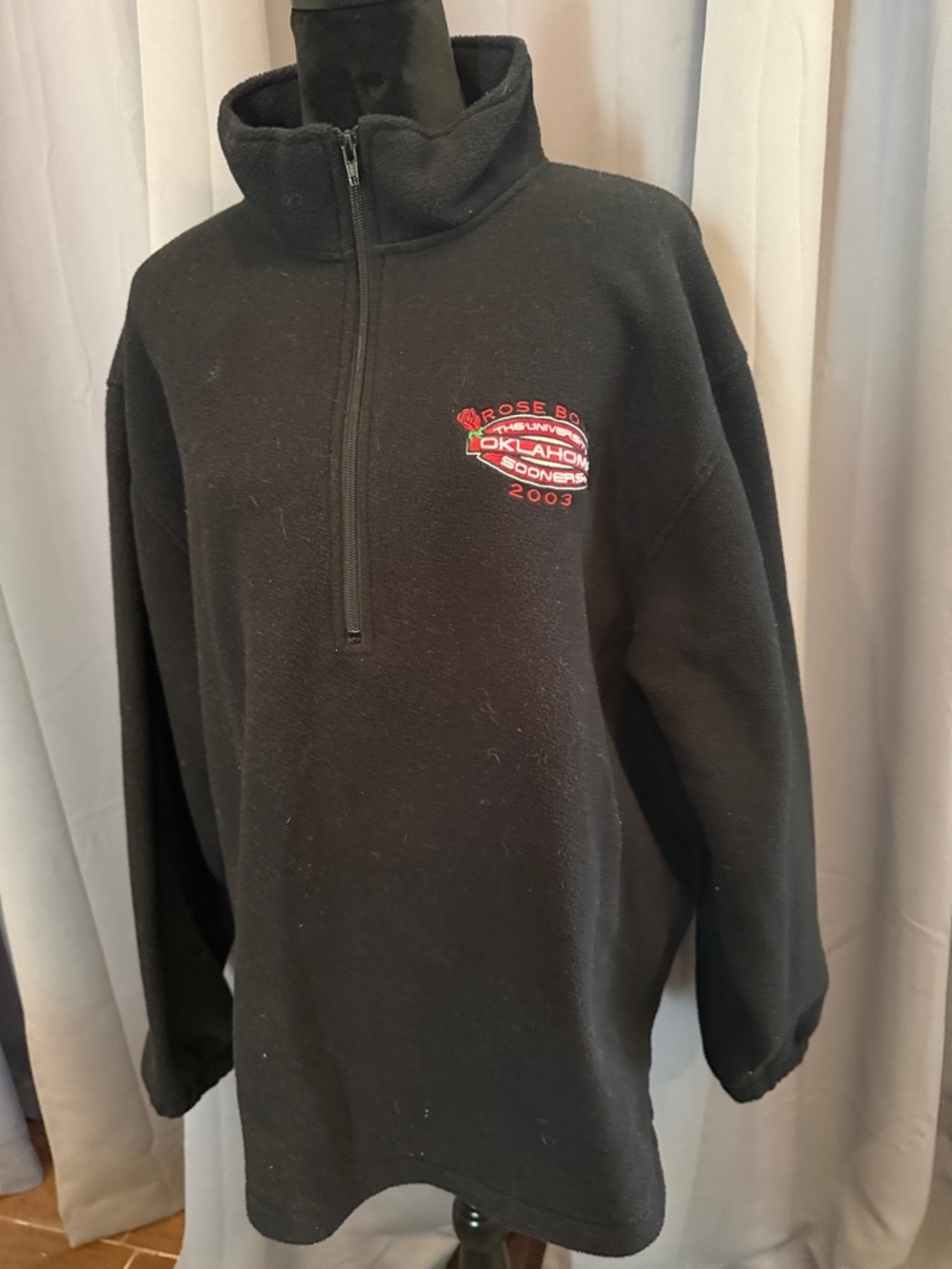 Port and Company Black Half-Zip Fleece Pullover with Red Oklahoma Rose Bowl Logo